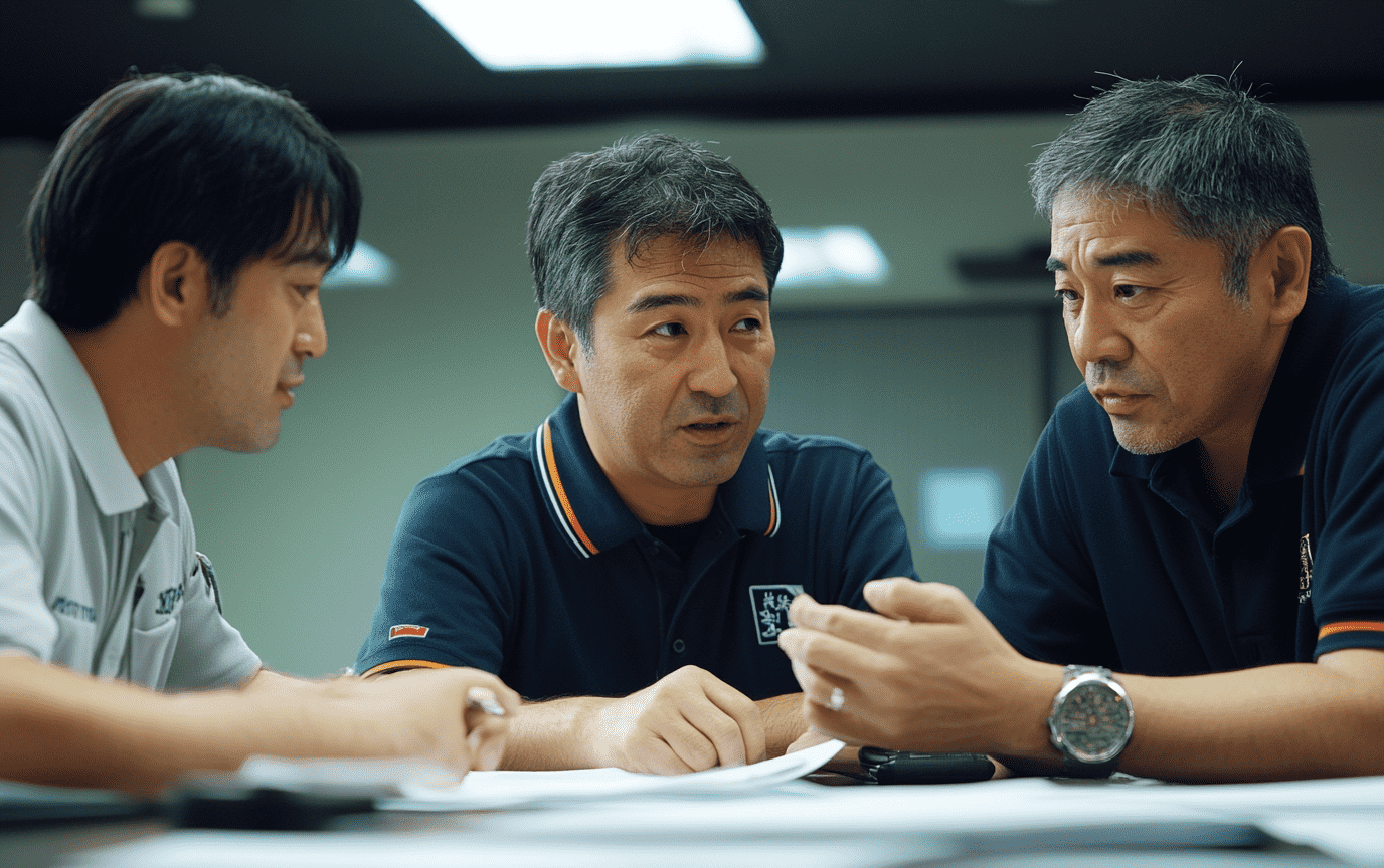 試合前にルールブックを確認する審判員